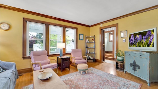 17 Varden St, Rochester, NY 14609 - living area with healthy amount of natural light, light wood finished floors, crown molding, and baseboards