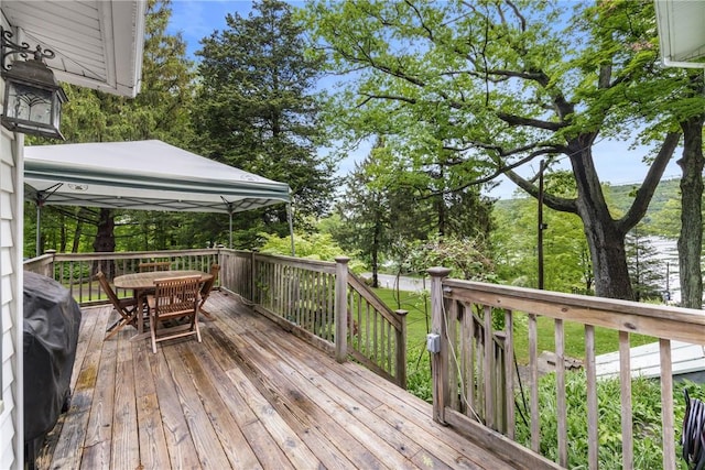 15205 W Lake Rd, Pulteney, NY 14418 - wooden terrace with outdoor dining space, a gazebo, and area for grilling