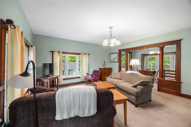 15205 W Lake Rd, Pulteney, NY 14418 - carpeted living area with a chandelier and healthy amount of natural light