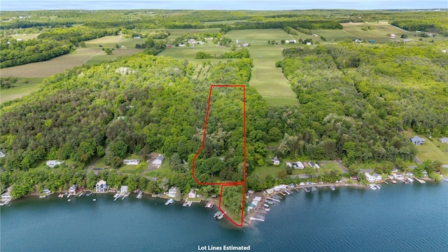 15205 W Lake Rd, Pulteney, NY 14418 - aerial overview of property's location with a nearby body of water and property parcel outlined