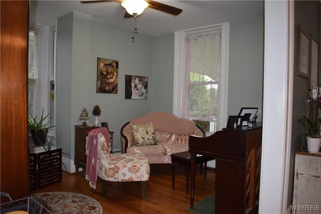 4571 Budd Rd, Cambria, NY 14094 - living area with wood finished floors and a ceiling fan