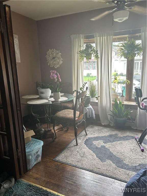 89 Rutland St, Buffalo, NY 14220 - dining space with wood finished floors and ceiling fan