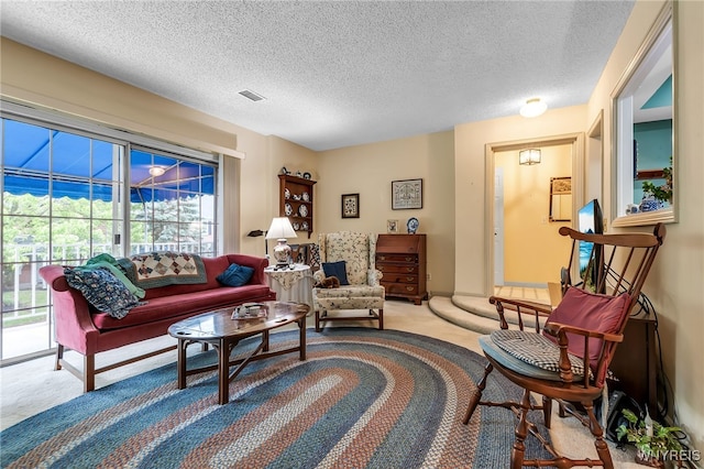108 Hickory Hill Rd Unit H, Amherst, NY 14221 - carpeted living area featuring a textured ceiling