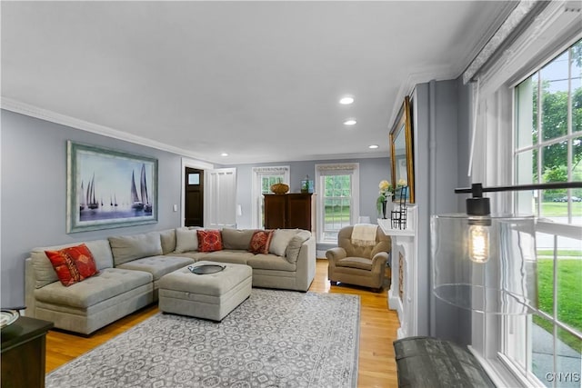 4937 W Seneca, Onondaga, NY 13215 - living area featuring ornamental molding, light wood-type flooring, and recessed lighting