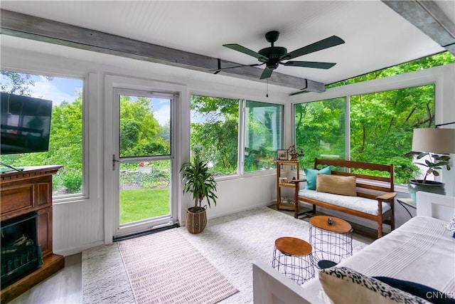 4937 W Seneca, Onondaga, NY 13215 - sunroom featuring healthy amount of natural light, ceiling fan, and an outdoor hangout area