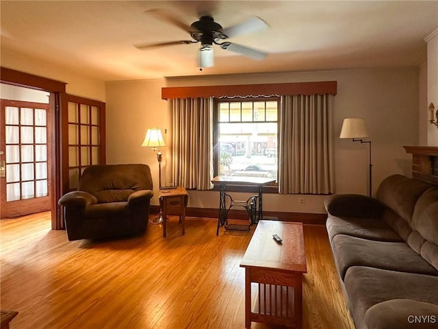 700 Elm St, Rome-Inside, NY 13440 - living room featuring a ceiling fan, light wood-style flooring, and baseboards