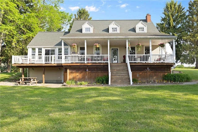 707 Hubbell Rd, Ogden, NY 14428 - view of front facade with a front yard, a chimney, covered porch, and stairs
