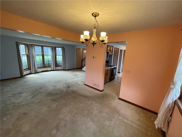 235 Briarwood Ln, Wheatland, NY 14546 - unfurnished dining area featuring a chandelier, light carpet, and baseboards