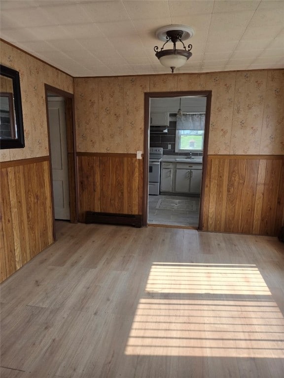 30 Park Ave, Eldred, PA 16731 - spare room featuring wainscoting, wood finished floors, a sink, and wooden walls