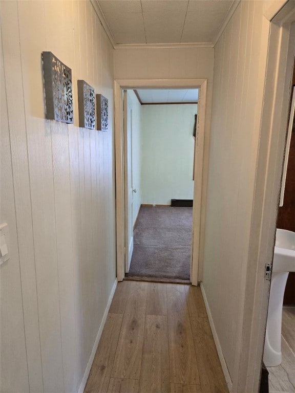 30 Park Ave, Eldred, PA 16731 - hall with wood finished floors, crown molding, and wood walls