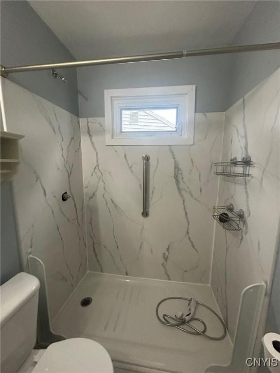 719 Dawes Ave, Utica, NY 13502 - full bathroom featuring a marble finish shower and toilet