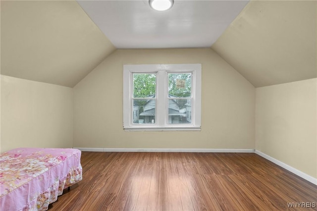 159 Kilhoffer St, Buffalo, NY 14211 - bedroom with wood finished floors, baseboards, and vaulted ceiling
