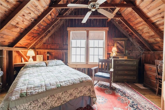 7732 Lake Blf, Huron, NY 14590 - bedroom featuring wooden walls, wooden ceiling, and wood-type flooring