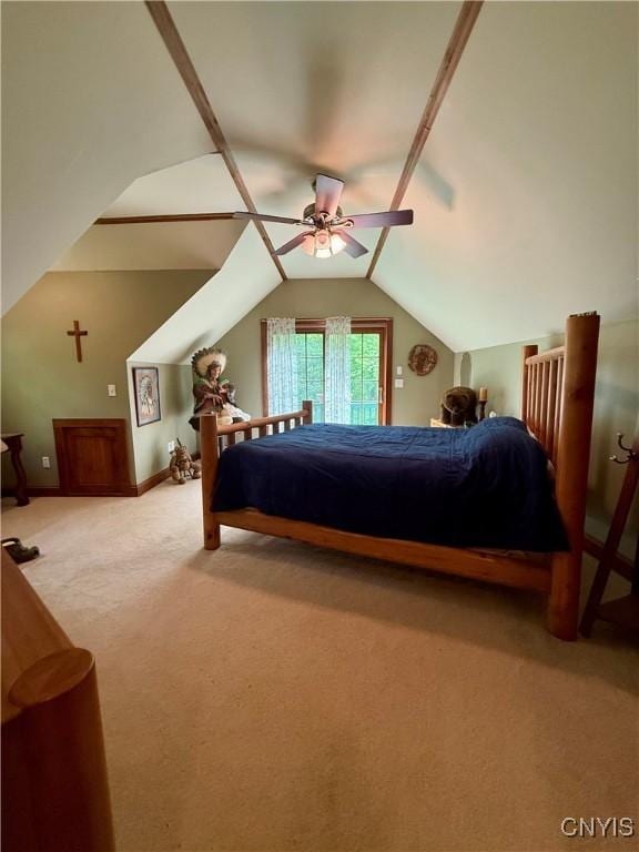 3805 State Highway 80, Columbus, NY 13460 - bedroom with carpet floors, vaulted ceiling, a ceiling fan, and baseboards