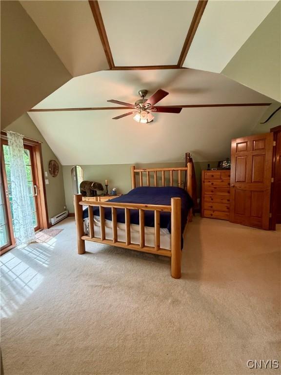 3805 State Highway 80, Columbus, NY 13460 - carpeted bedroom featuring lofted ceiling and a baseboard heating unit