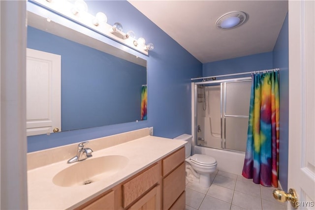 3871 Skyline Dr, Kirkland, NY 13323 - full bathroom with tile patterned flooring, vanity, shower / tub combo with curtain, and toilet