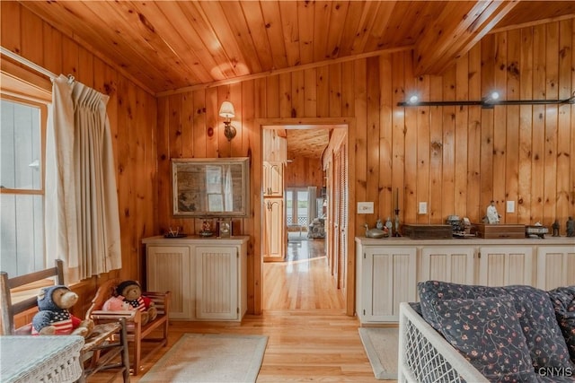 48785 Bamerick Rd, Alexandria, NY 13679 - kitchen featuring light wood-style floors, wood walls, and wood ceiling