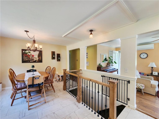 1305 Wyncoop Creek Rd, Chemung, NY 14825 - dining room with a chandelier, healthy amount of natural light, an AC wall unit, and light marble finish floors