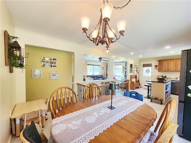 1305 Wyncoop Creek Rd, Chemung, NY 14825 - dining room featuring a chandelier, recessed lighting, and decorative columns