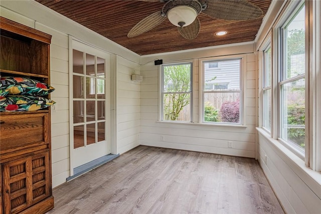 68 Colonial Village Rd, Brighton, NY 14625 - unfurnished sunroom with ceiling fan, wood ceiling, healthy amount of natural light, crown molding, and wood finished floors