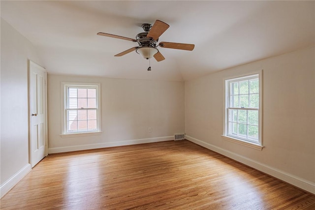 68 Colonial Village Rd, Brighton, NY 14625 - unfurnished room with light wood-type flooring, vaulted ceiling, baseboards, and ceiling fan