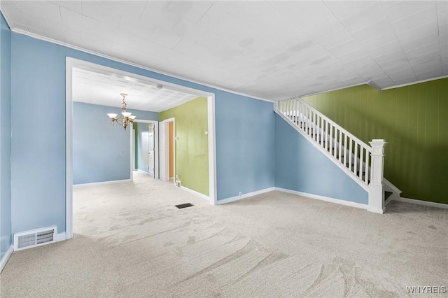 103 Ledger St, Buffalo, NY 14216 - carpeted spare room with a chandelier, baseboards, and stairway