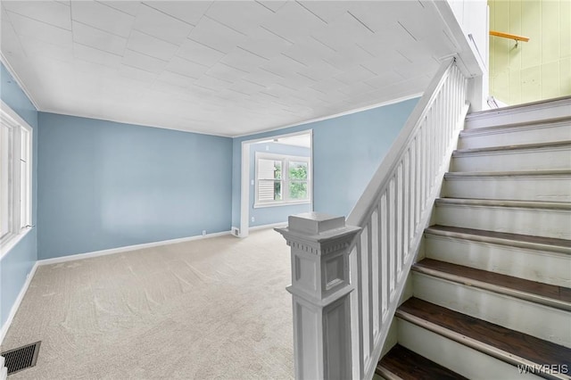 103 Ledger St, Buffalo, NY 14216 - staircase featuring baseboards, carpet, and ornamental molding