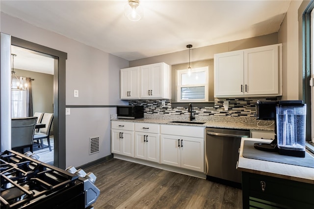 74 Everett St, Greece, NY 14615 - kitchen with dishwasher, a sink, tasteful backsplash, and white cabinetry