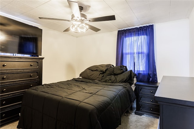 74 Everett St, Greece, NY 14615 - bedroom with light carpet, ornamental molding, and ceiling fan