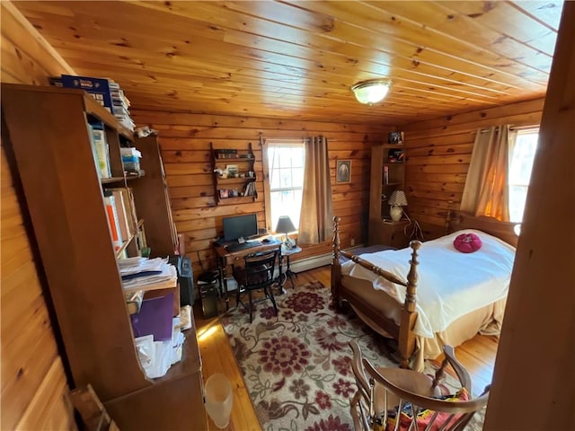 3921 State Route 226, Tyrone, NY 14837 - bedroom with hardwood / wood-style flooring, wood ceiling, wooden walls, and a desk