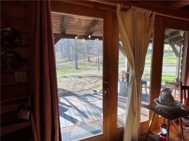3921 State Route 226, Tyrone, NY 14837 - doorway featuring plenty of natural light and wooden ceiling with exposed beams