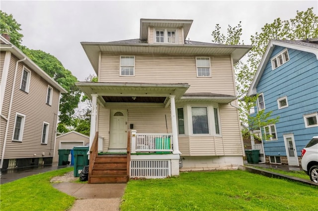 127 Devonshire Ct, Rochester, NY 14619 - american foursquare style home with a porch and a front yard
