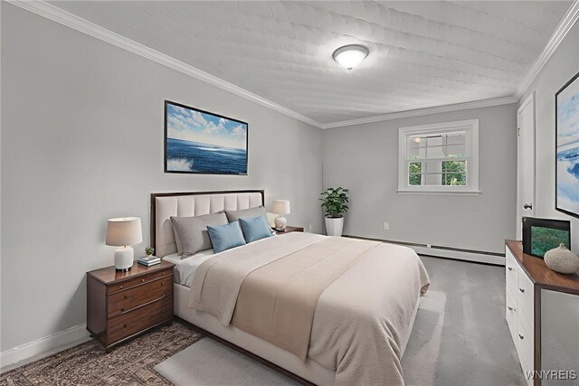 2194 Rte 39, Sheridan, NY 14062 - bedroom with crown molding, finished concrete floors, a baseboard heating unit, and baseboards