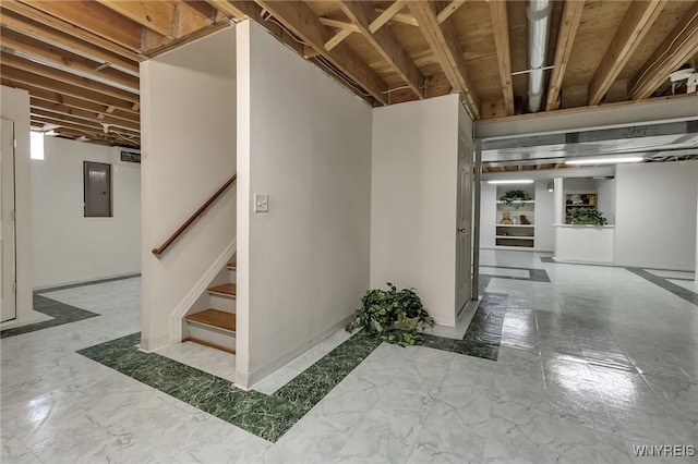 6017 Corinne Ln, Clarence, NY 14032 - basement with electric panel and stairway
