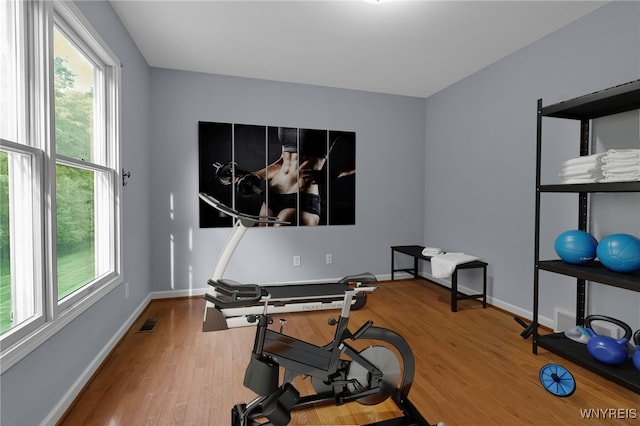 6017 Corinne Ln, Clarence, NY 14032 - workout area with healthy amount of natural light, wood finished floors, and baseboards