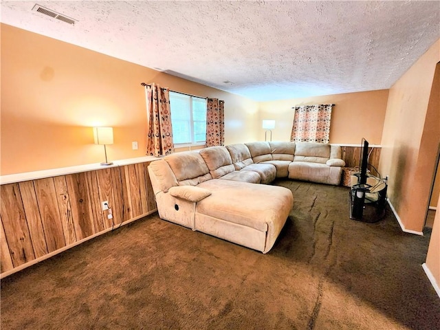 508 Countess Dr, Henrietta, NY 14586 - carpeted living area with a textured ceiling and wooden walls