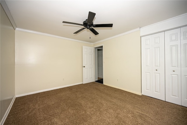 30 Sibley Dr, West Seneca, NY 14224 - unfurnished bedroom with carpet floors, ornamental molding, baseboards, a closet, and ceiling fan