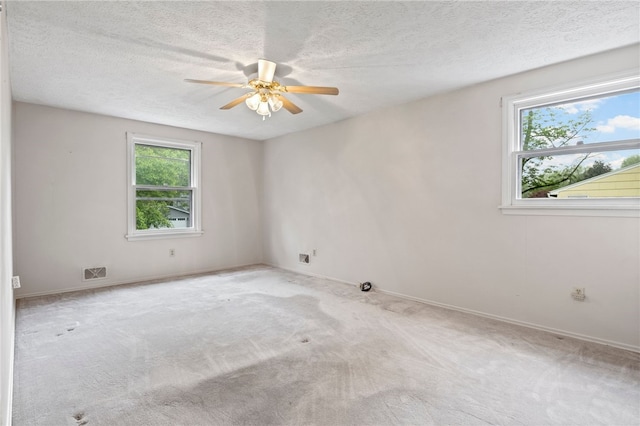 69 Tree Brook Dr, Penfield, NY 14625 - carpeted empty room with healthy amount of natural light, a textured ceiling, a ceiling fan, and baseboards