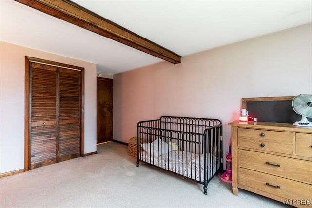 201 Bernadette, West Seneca, NY 14224 - bedroom featuring carpet floors, beam ceiling, and a closet
