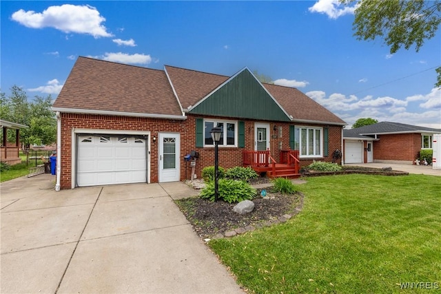 201 Bernadette, West Seneca, NY 14224 - view of front of home featuring concrete driveway, a garage, brick siding, and a front yard