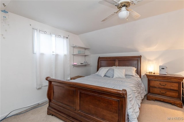 201 Bernadette, West Seneca, NY 14224 - bedroom featuring light carpet, vaulted ceiling, and a ceiling fan