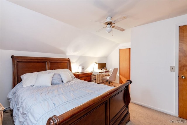 201 Bernadette, West Seneca, NY 14224 - bedroom with light carpet, lofted ceiling, baseboards, and ceiling fan