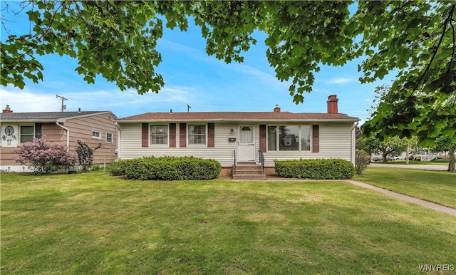 63 Princeton Ct, Cheektowaga, NY 14225 - ranch-style home featuring a front yard, a chimney, and entry steps