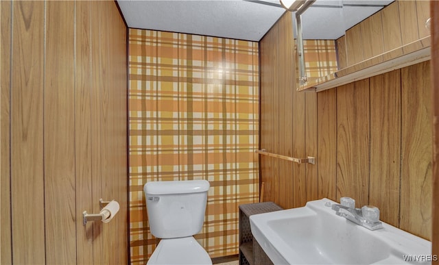 63 Princeton Ct, Cheektowaga, NY 14225 - half bathroom with a sink, toilet, and wood walls