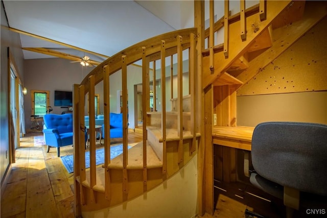 1010 Simmons Rd, Sterling, NY 13156 - stairway with ceiling fan and hardwood / wood-style floors
