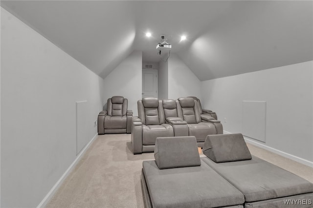 392 Quarry Run, Grand Island, NY 14072 - home theater with light colored carpet, lofted ceiling, and baseboards