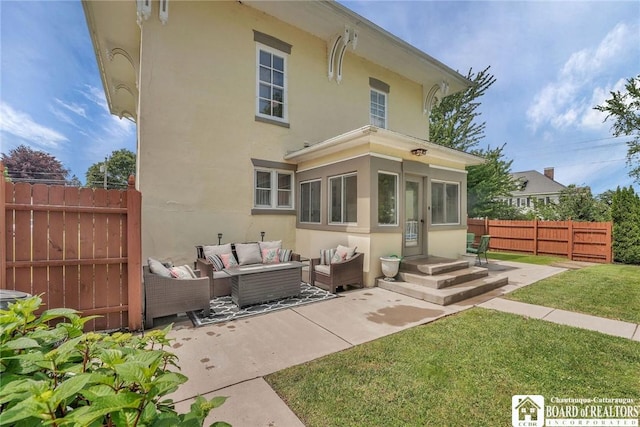 123 Central Ave, Pomfret, NY 14063 - rear view of property with an outdoor living space, stucco siding, and a patio area