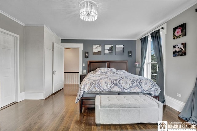 123 Central Ave, Pomfret, NY 14063 - bedroom featuring wood finished floors, crown molding, and a chandelier