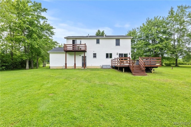 1621 Cain Rd, Brant, NY 14111 - back of property with a wooden deck and a lawn