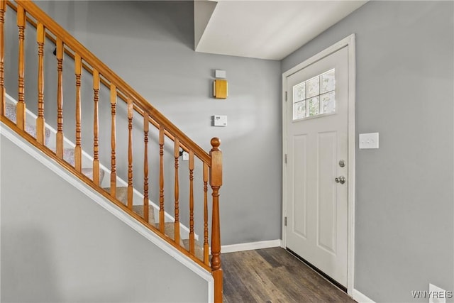 1621 Cain Rd, Brant, NY 14111 - entryway with dark wood-style floors, baseboards, and stairway